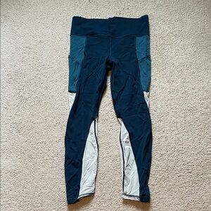 Athleta Navy and Teal Colorblock Workout Leggings